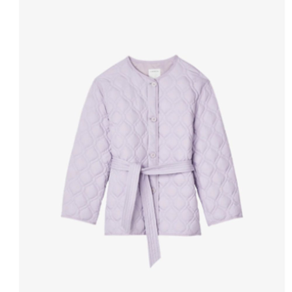 XS SANDRO Quilted Shell Coat In Lilac